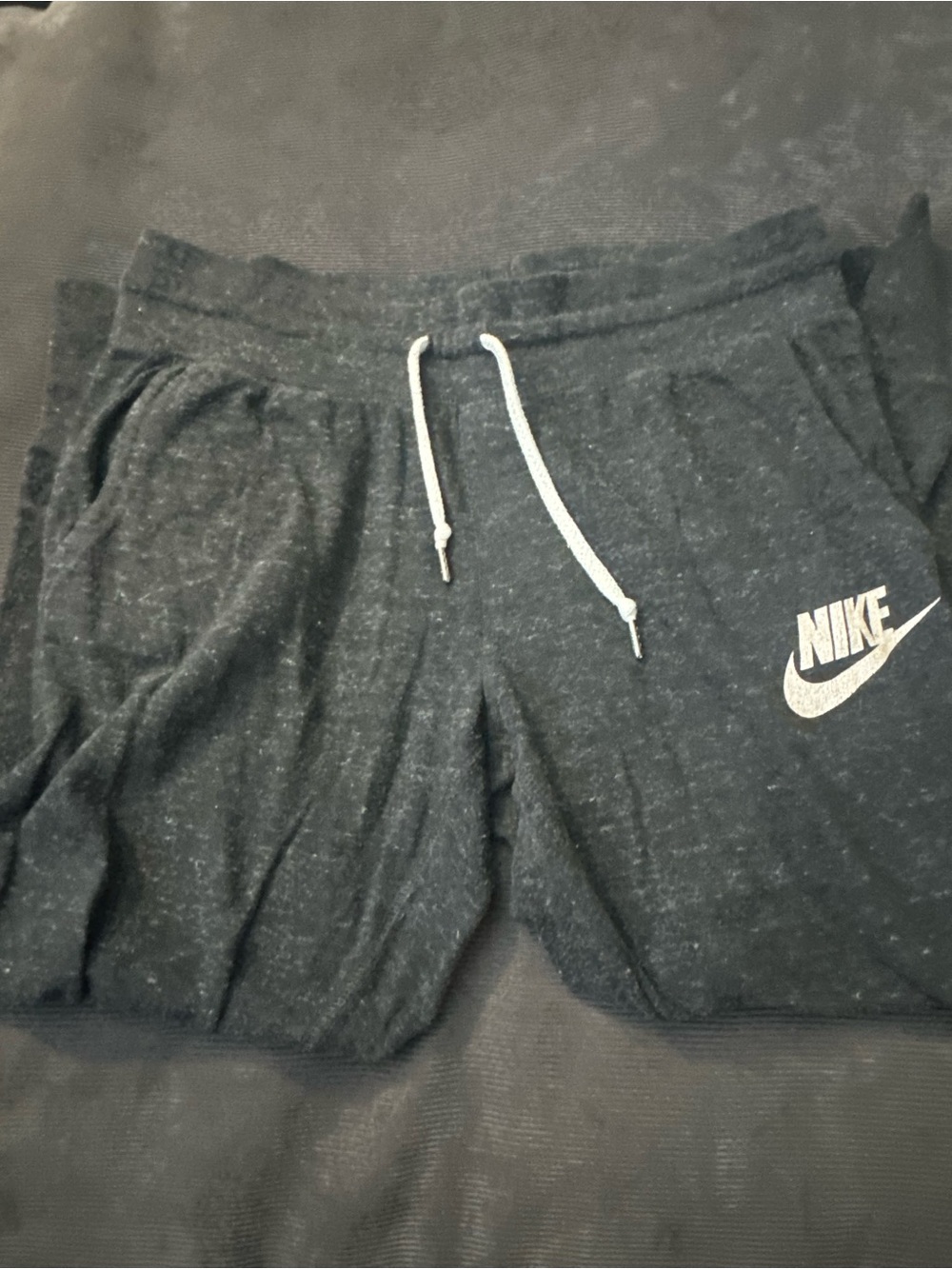 Nike Women’s Dark Heather Gray Drawstring Capris with White Logo